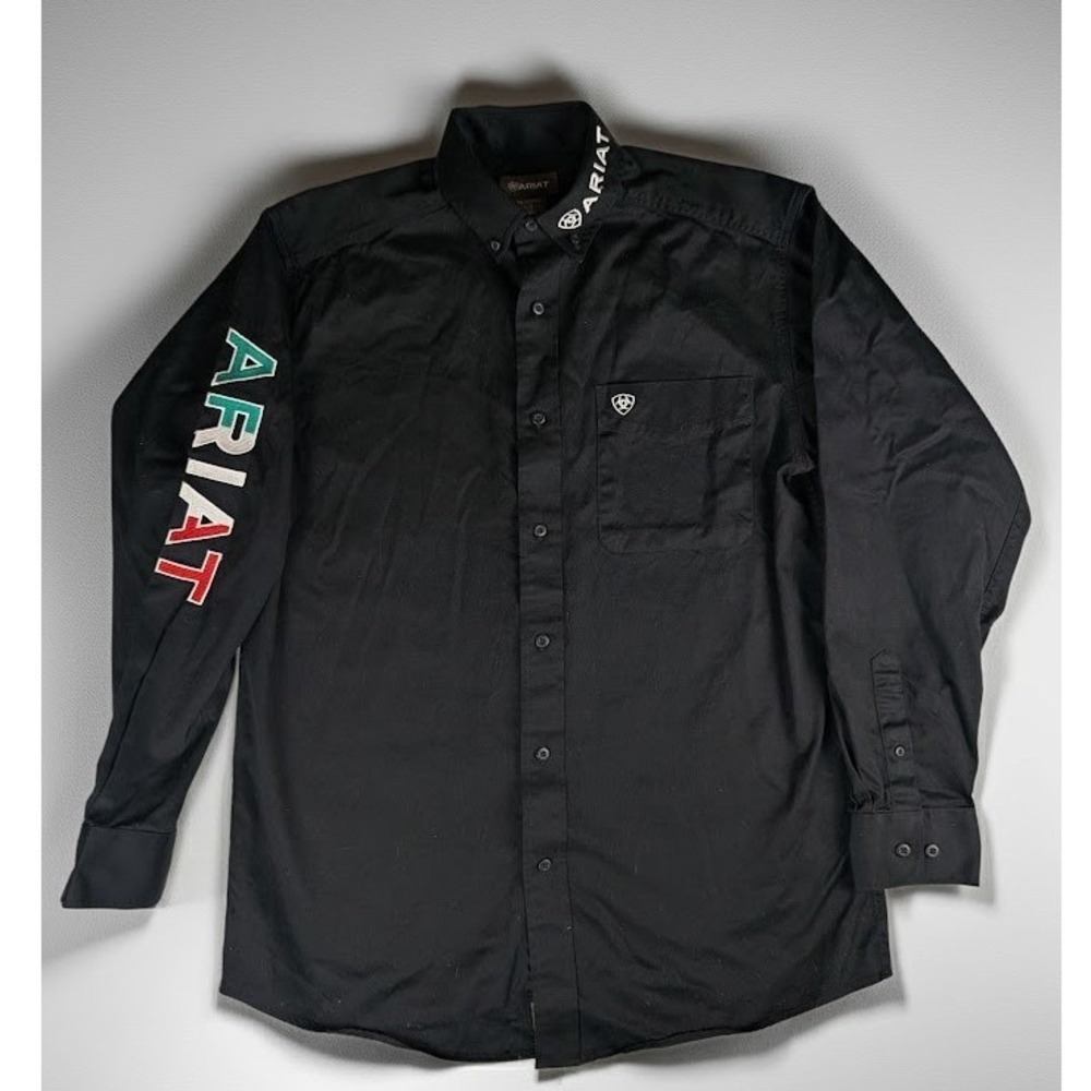 Ariat Team Mexico Black Button-Down Shirt Long Sleeve Logo Men's M